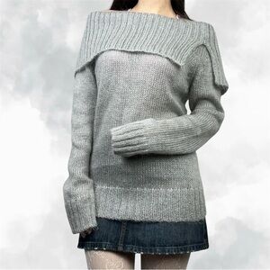 Marks & Spencer Gray Off-Shoulder Knit Sweater